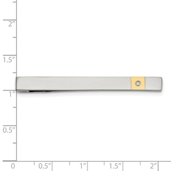 Stainless Steel, Gold Tone Accent, .03ct Diamond Tie Bar, 5 x 52mm - Picture 3 of 4